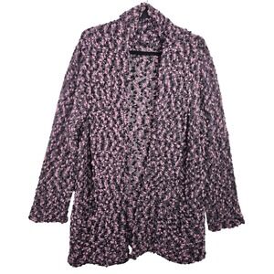Berretti Wool Blend Textured Cardigan‎ Women's Size XL Knit Open Pink & Black